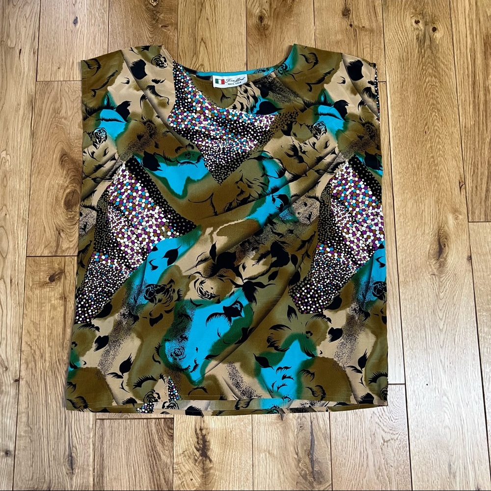Fern Mark vintage silk sleeveless square top blouse abstract print